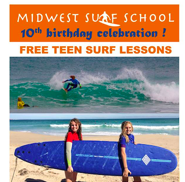 Midwest Surf School 10 Birthday Celebration! FREE Teenager School Holiday Surf Lessons